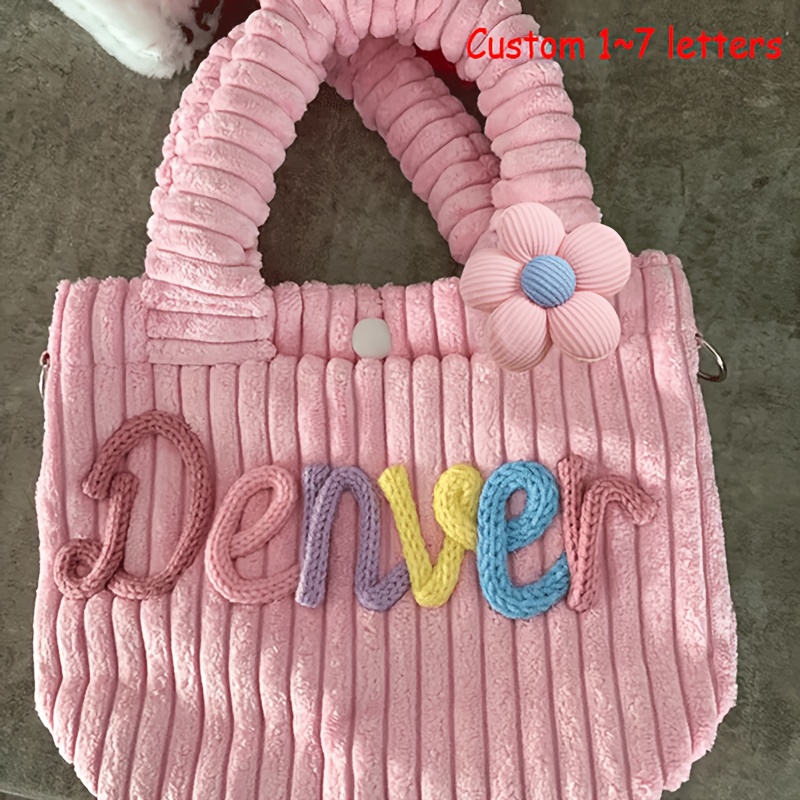 TEMU 1 Women's Tote Bag, Women's Corduroy Small Handbag With Shoulder Strap, Customizable Name Crossbody Bag/hand-knitted Letter Bag, Birthday Gift,