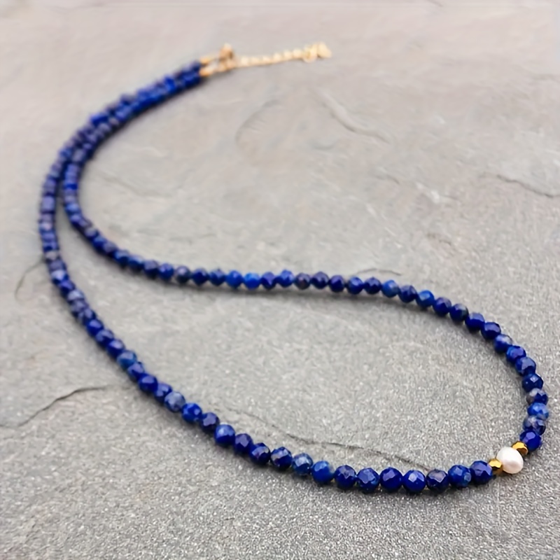 Image of 1pc Elegant Women's Natural Necklace, Niche Blue Exquisite Beaded Choker, Suitable For Holiday And Daily Wear
