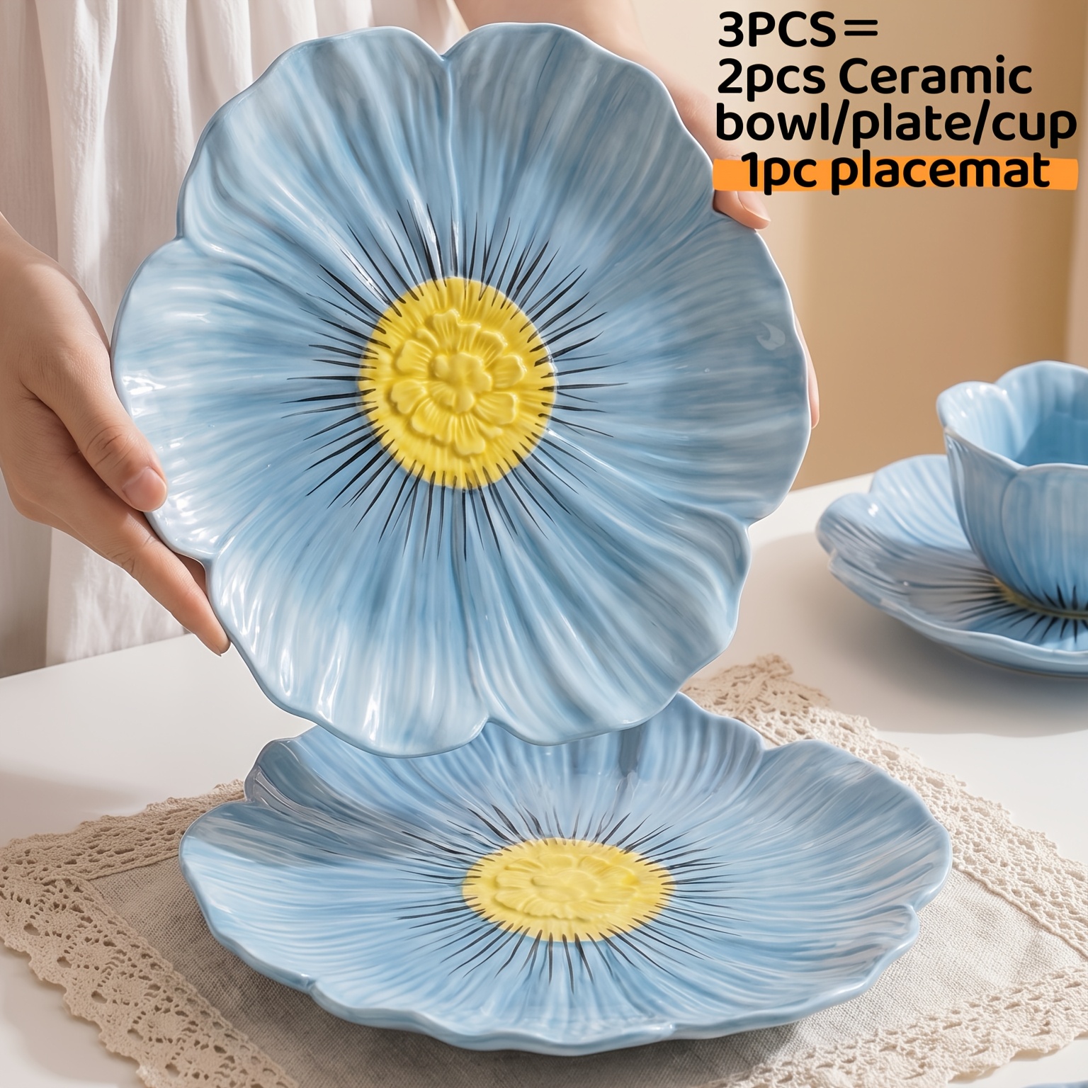 3 teiliges set einzigartigem blauem keramik geschirr