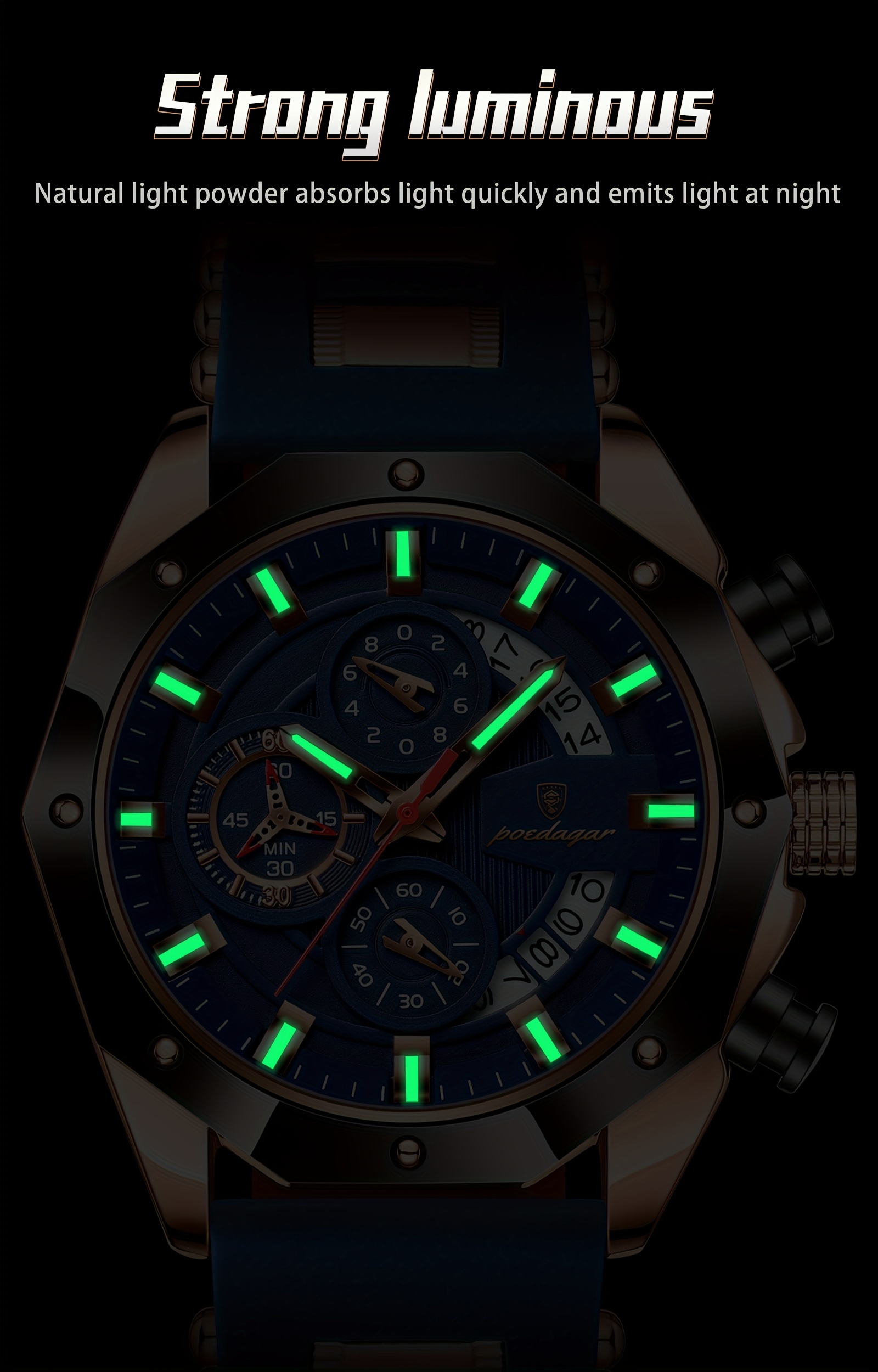 mens stylish blue   watch with date display waterproof nightlight silicone strap elegant business watch for teenagers and adults casual accessory stylish watch silicone strap watch details 8
