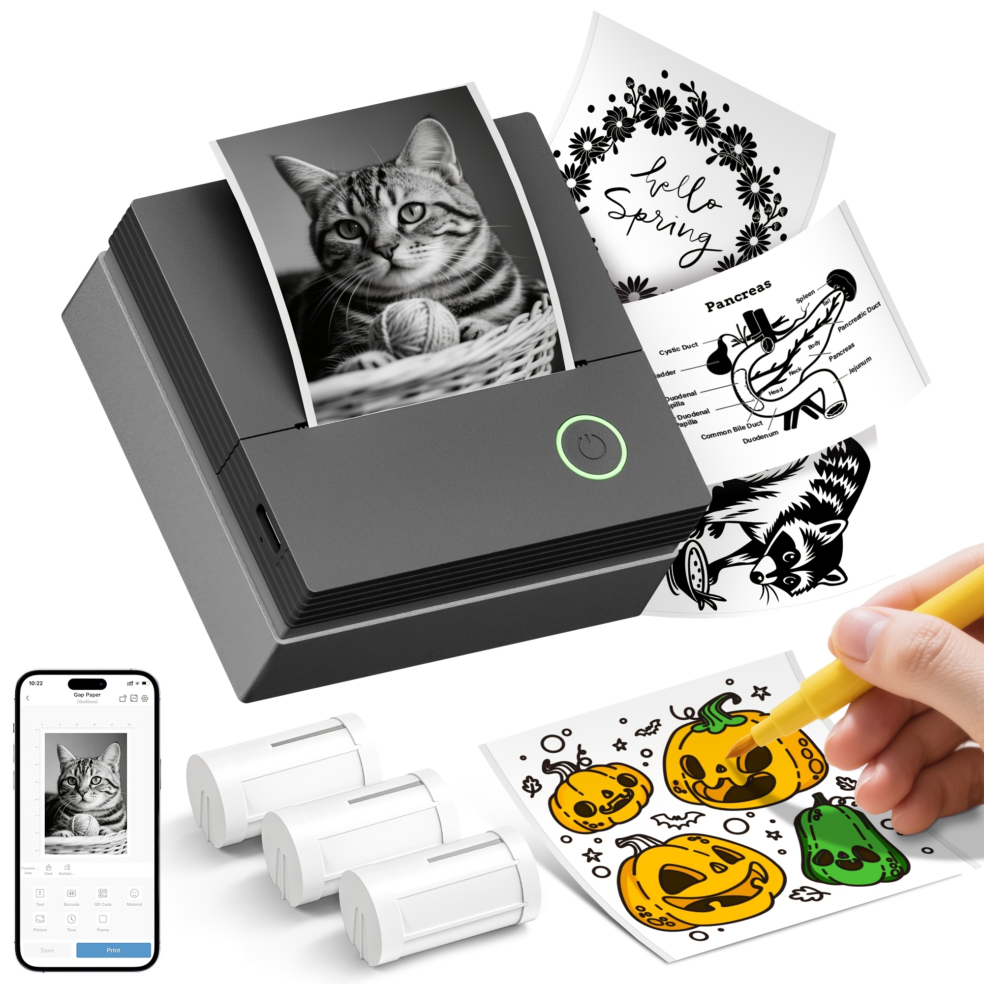 TEMU Sticker Printer Pm290c Mini Printer Portable , Wireless Bluetooth Sticker Maker With 3/6 Rolls Paper, Inkless Thermal Printer Photo Printer For