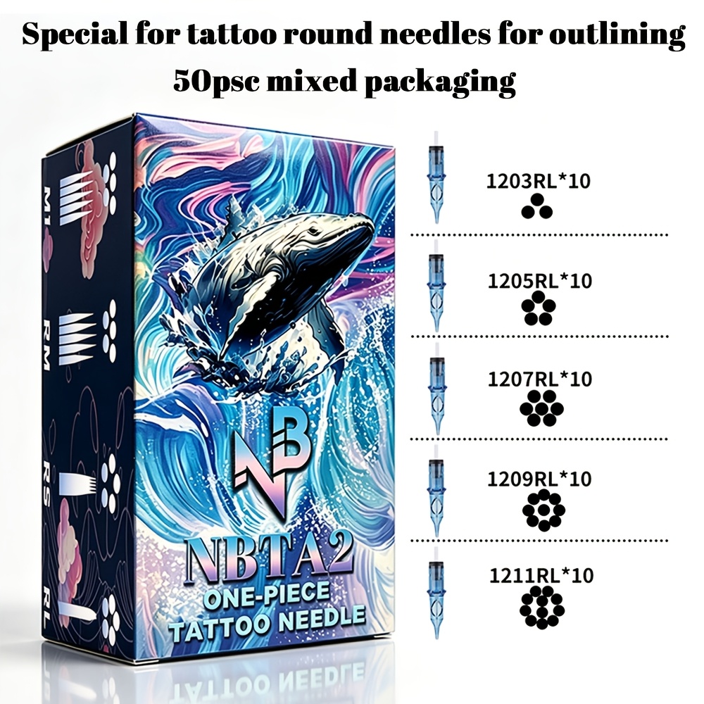 Image of 50pcs/set Tattoo Cartridge Needles, Disposable Tattoo Needle Standard Round Liner 1203rl 1205rl 1207rl 1209rl 1211rl For And Beginners Body Art Design For Tattoo Supplies