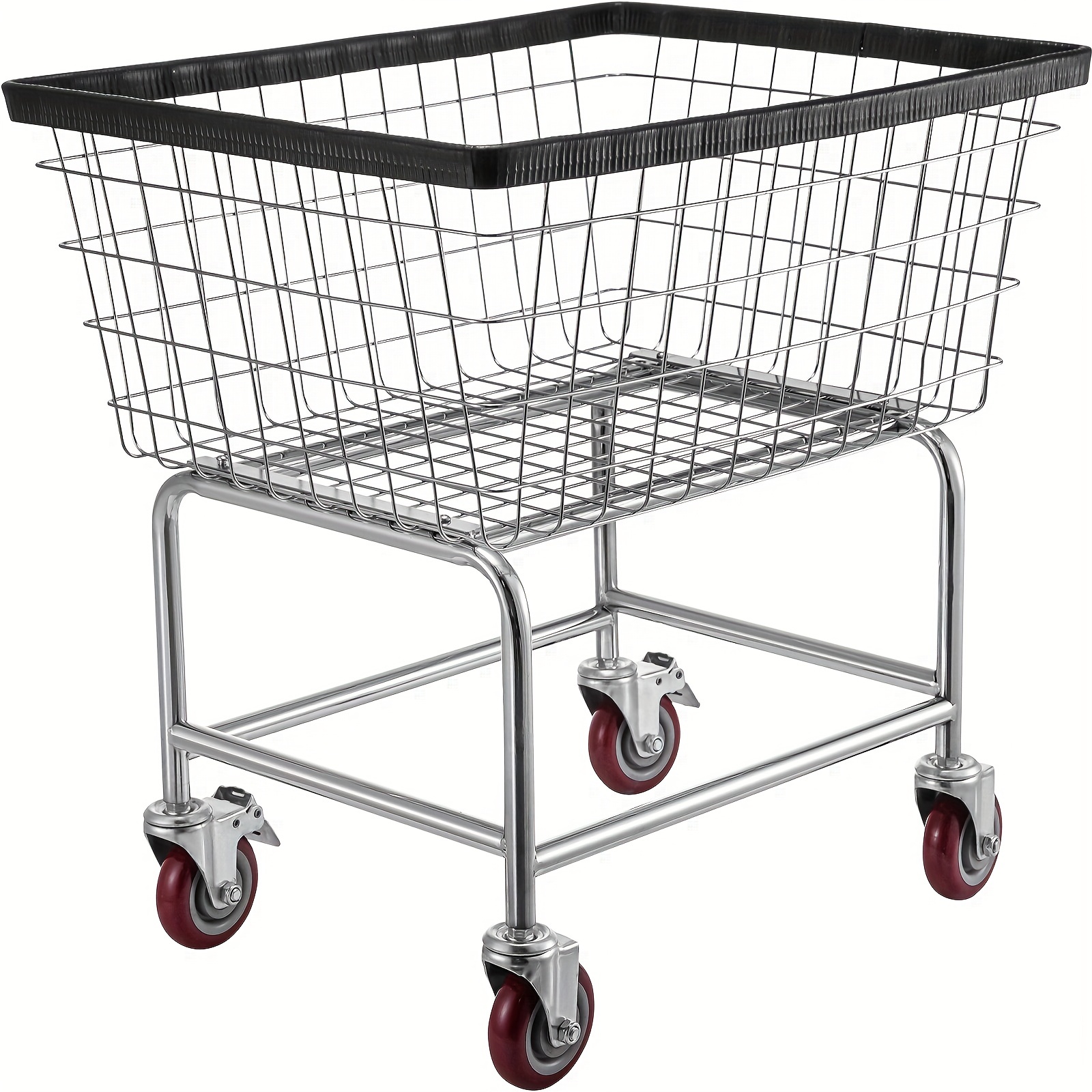 

Wire Laundry Cart, 2.5 Bushel Wire Laundry Basket With Wheels, 21''x27''x27.5'' Commercial Wire Laundry Basket Cart, Steel Frame With Chrome Finish, 4inch Casters, Wire Basket Cart For Laundry