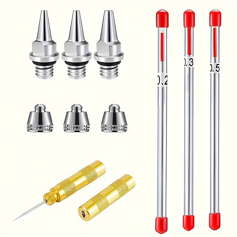 E-shop Präzisions-Airbrush-Set: Enthält 0,2-mm, 0,3-mm- und 0,5-mm-Düsen und Nadeln sowie Reparaturwerkzeuge - Airbrush-Zubehör