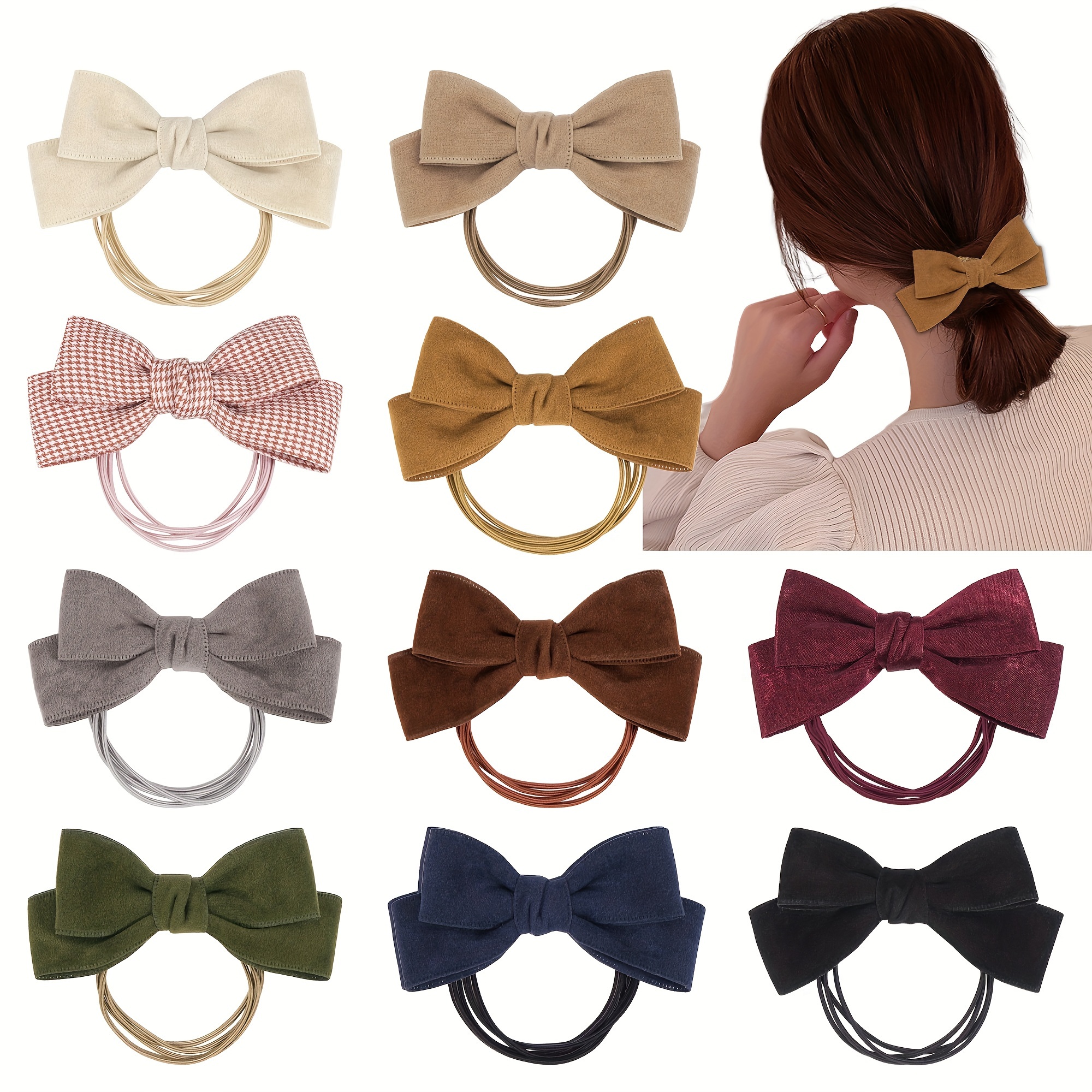 

10-piece Joyo Vintage Fabric Bow Hair Ties Set For Girls, Solid Color Hair Ring With Bow Accent, Valentine's Day Gift, Ponytail Holders For 3-6