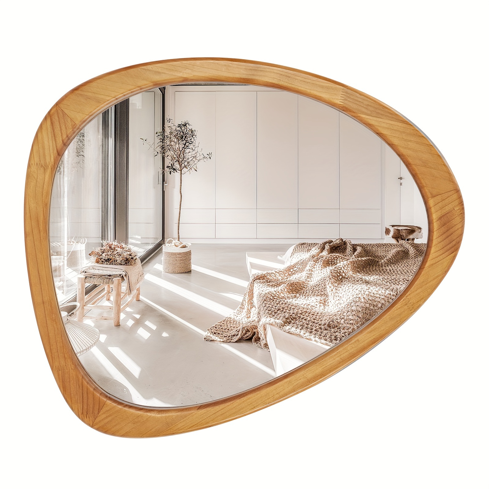 

Asymmetrical Mirror, Irregular Wall Mirror For Bathroom, Wall Mirrors Decorative For Bedroom Living Room Entryway Hall, Wood Framed Walnut Mirror 23.5" H X 19" W