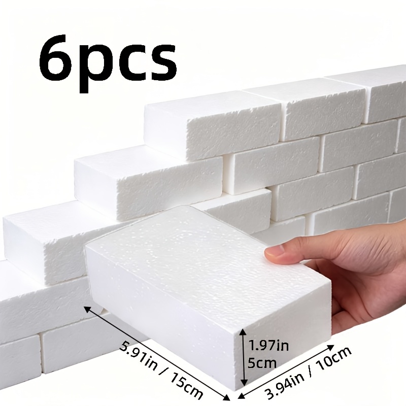 TEMU 6pcs Set Of Polystyrene Rectangular Blocks, White Foam Boards For School Architectural Models, Carving Materials, Odorless Foam Blocks Ideal For