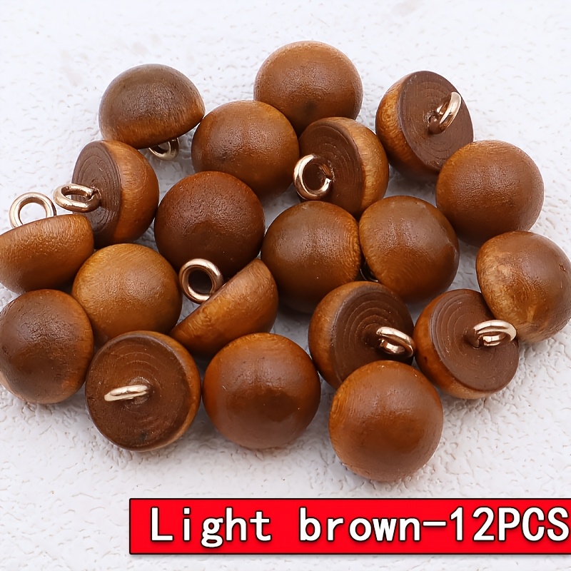 TEMU 12pcs Wooden Semi-circular Mushroom Buttons, Dark Brown Wood Round Buttons, Beige Semi-spherical Wood Beads, Light Brown New Individual Bead