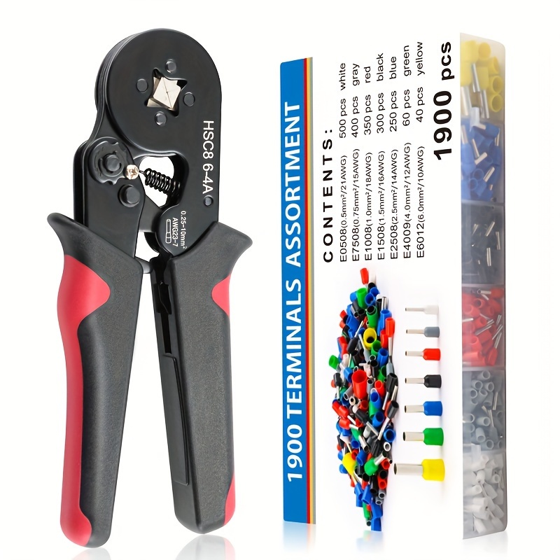 

1set Crimping Tool Kit, Terminal Crimping Pliers With 1900pcs Wire Terminals, Crimping Connectors Wire End Ferrules, Self-adjustable Ratchet Wire Terminals Crimping Pliers Kit