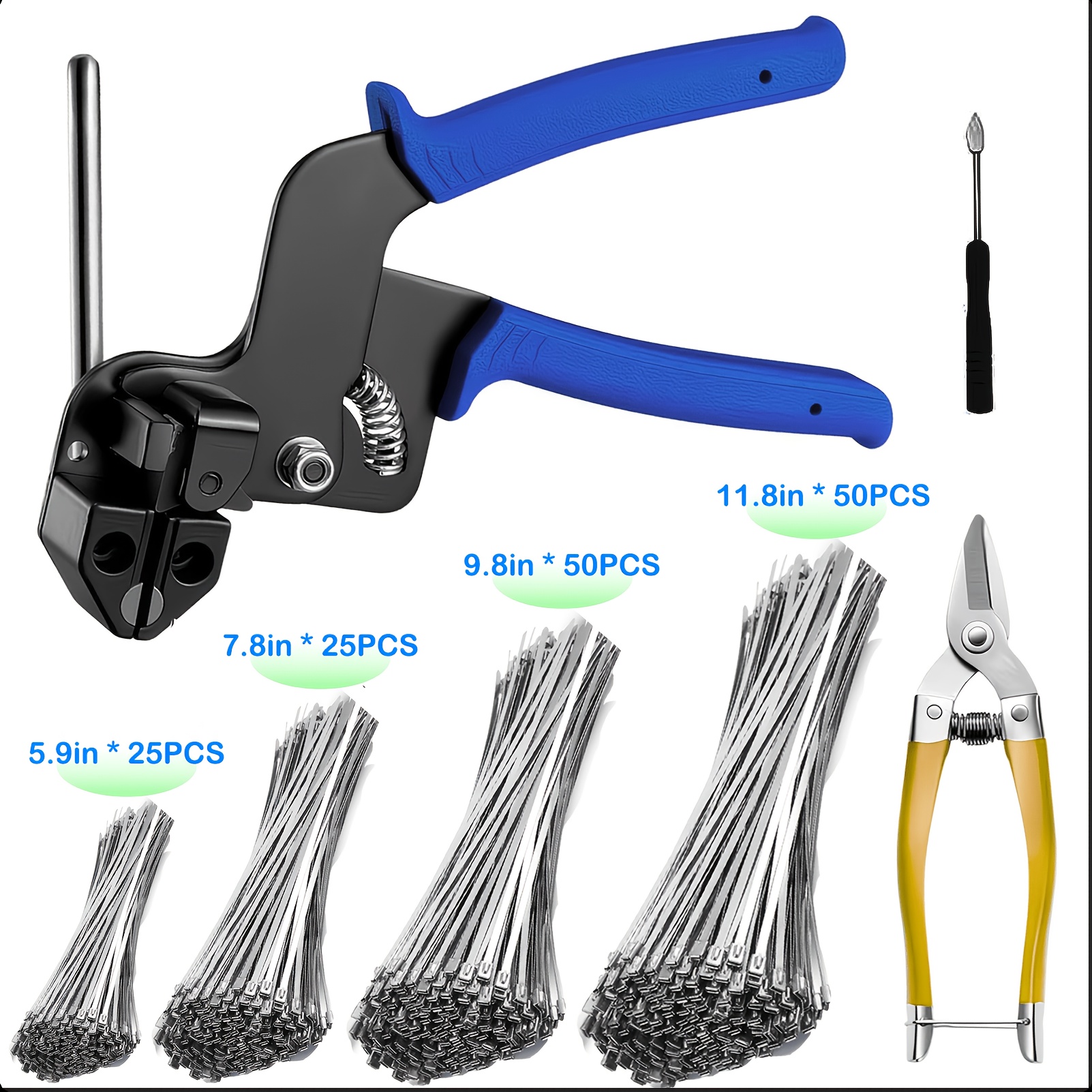 Stainless Steel Cable Tie Gun Kit- 304 Heavy Duty Metal Zip Ties, 200LBS Tensile Strength & UV Resistant-for Fence, Exhaust Pipe, Chicken Coop & Industrial Use