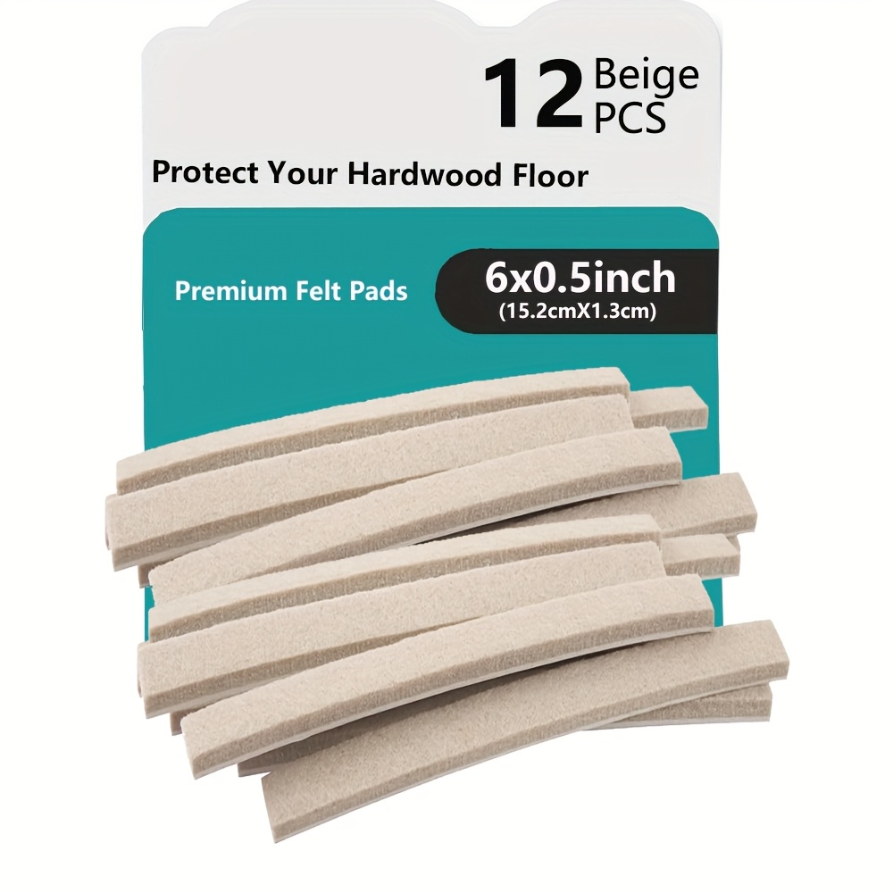 TEMU Felt Furniture Pads - 12pcs 6 X 1/2 Inches - High-quality Felt Strips With Adhesive Backing - Rectangular Furniture Pads For Hardwood Floors -