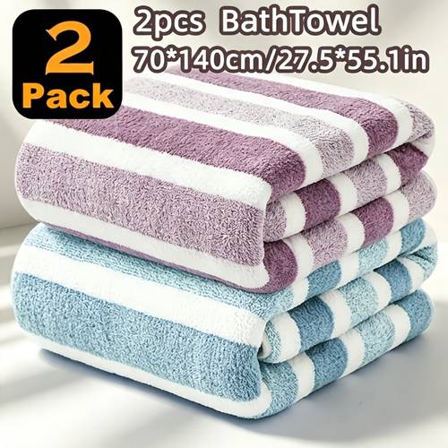 2 striped bath 70 0 x 140 0 coral velvet bath towels thick soft striped bath towels quick drying and water absorbing multifunctional bath towels suitable for swimming bathing gifting and more