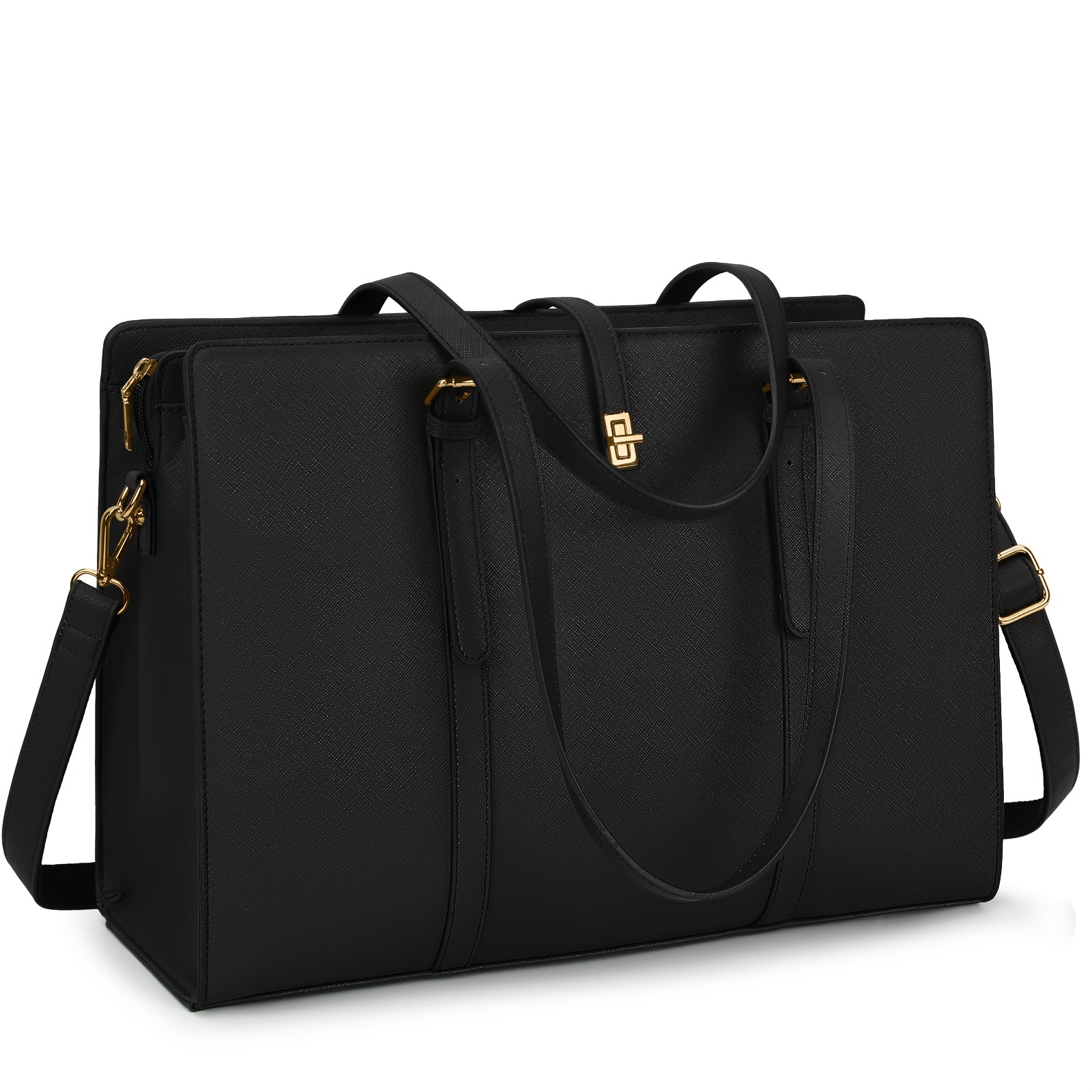 

Laptop Bag For Women, 15.6 Inch Leather Tote Bag, Waterproof Work Shoulder Bag, Professional Computer Briefcase, Business Office Bag, Large Capacity Fashion Handbag In Black