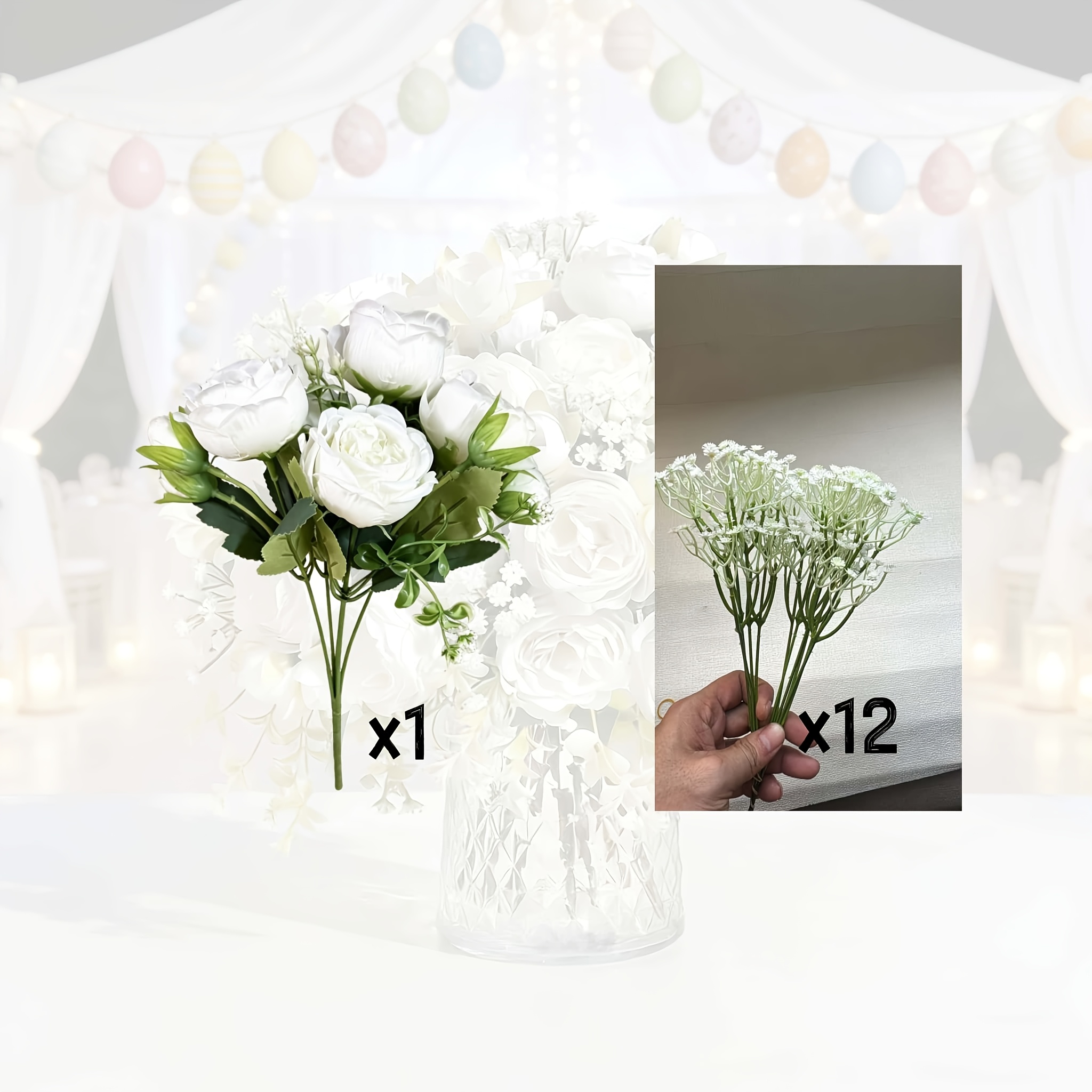 TEMU 13-stem High-end Artificial Peony And Baby's Breath Bouquet | Suitable For Indoor/outdoor Home Decor, Wedding Arrangements, Bridal Bouquets,
