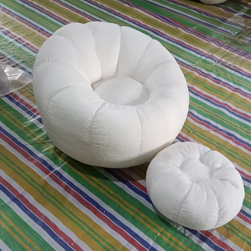 (behagliches sofa + runder hocker 2-tlg. set) leichtes bewegliches, mit pellets gefülltes sofa –   zum liegen oder schlafen, kürbis-sessel, sofa aus ziegenfellstoff, einzelsitzer