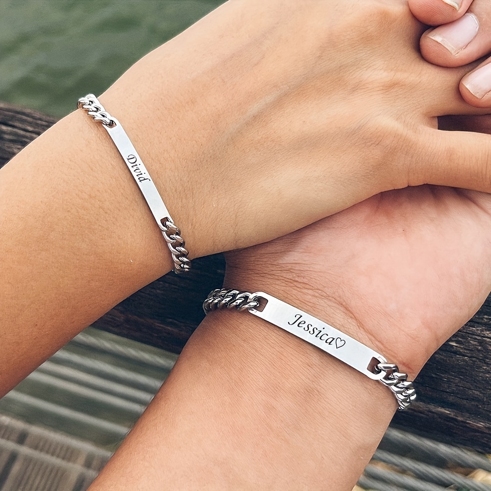 2pcs Set Custom Name Anniversary Couple Bracelet Stainless Steel High Quality Jewelry Set Gift For Men And Women