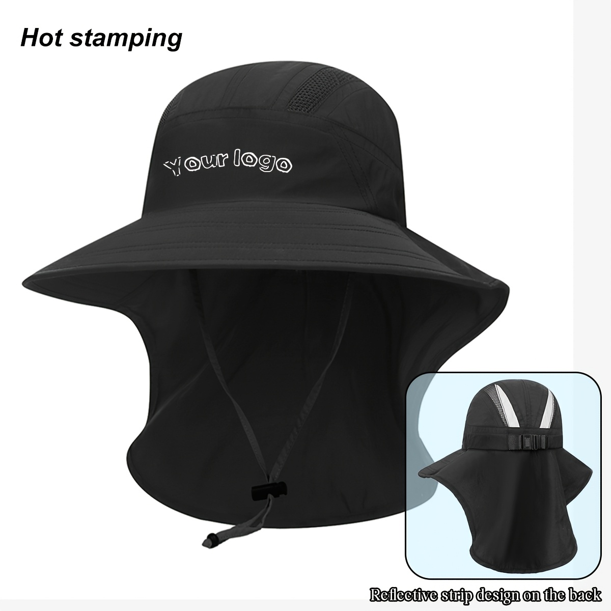 TEMU 1pc Customizable Printed Hat With Reflective Strip Design On The Back, Suitable For Night Wear. A Wide-brimmed Hat For Hiking, Outdoor Camping,