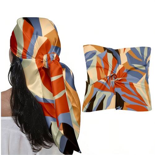abstract tropical leaf color block square scarf lightweight suitable for daily wear beach vacations music festivals parties multifunctional hair bandana or neck season gift for hand washable