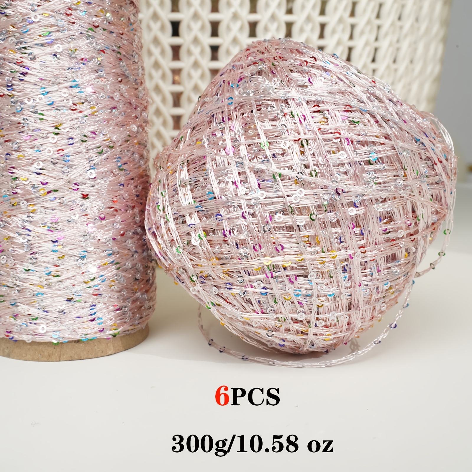 TEMU 6 Skeins ( Pack) 300g Shiny Sequin Knitting & Crochet Yarn - Soft Fluffy Suitable For Diy Crafts, Colors (,,) For Scarves, Hats, Bags, Fashion