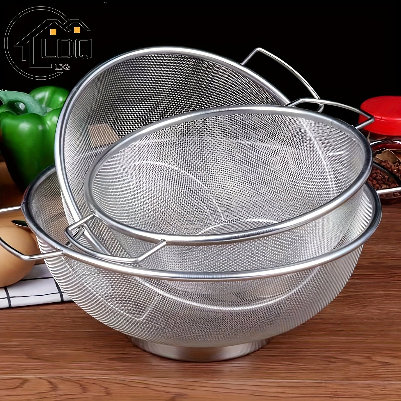 

3pcs Ldq Stainless Steel Colander Set, Fine Mesh Strainers With Handles, Uncharged Metal Drain Baskets For Pasta, Vegetables, Rice, Fruits, Kitchen