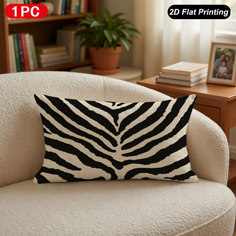 TEMU Housse de coussin lombaire décorative 1 pièce, impression 2D à plat, motif rayures de zèbre, pour intérieur/extérieur, ferme, chambre, salon,