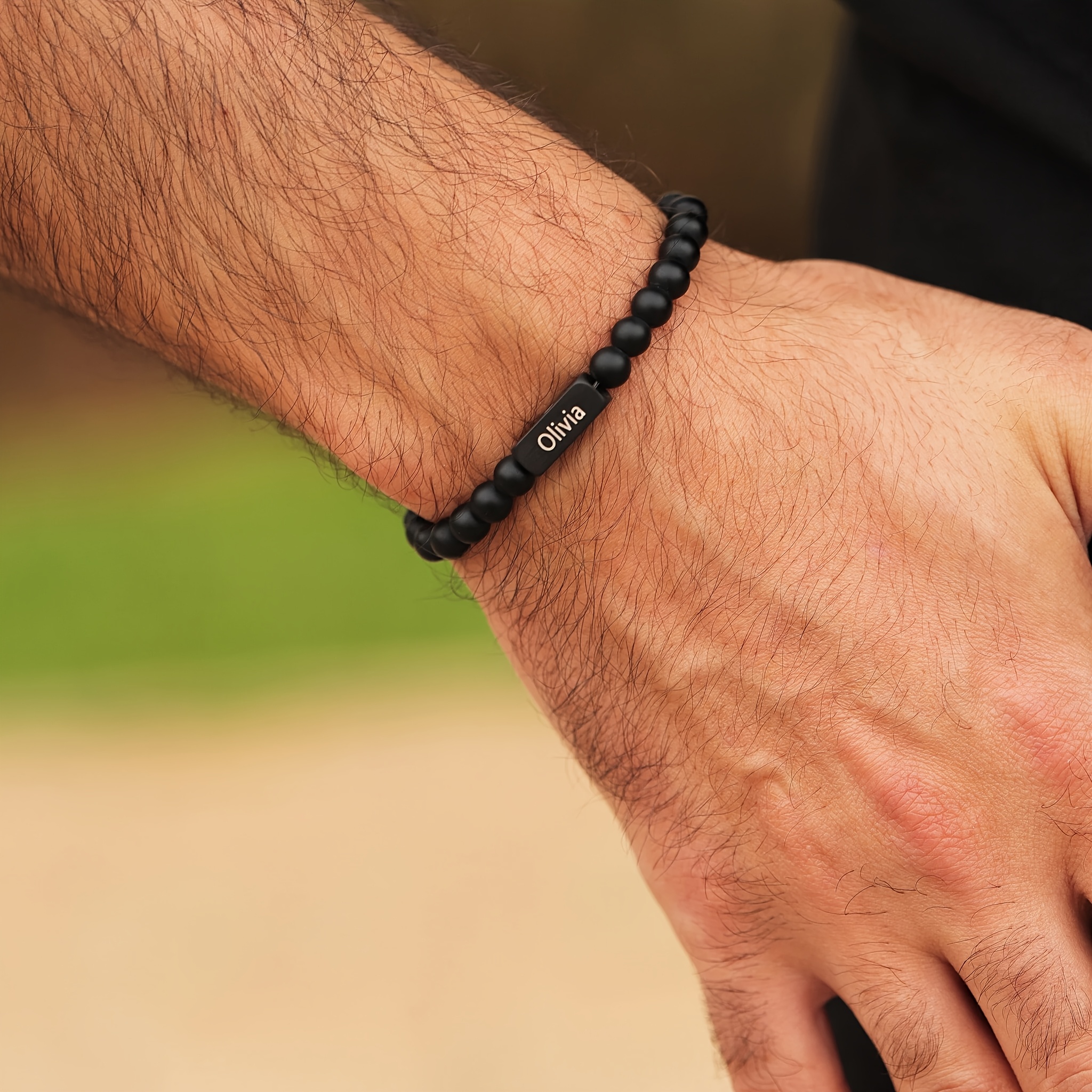 Men's Personalized Beaded Bracelet with Natural Stone