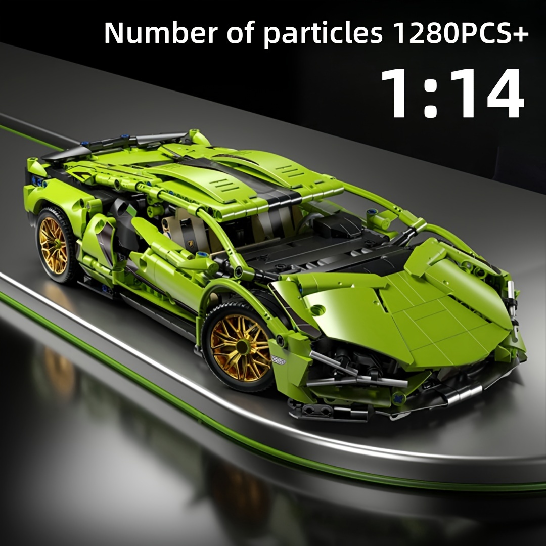 

1280pcs Green 1:14 Racing Sports Car Building Blocks Set, Building Blocks Model, City Mechanical High-speed Car Building Blocks Toys, Gift For Adults