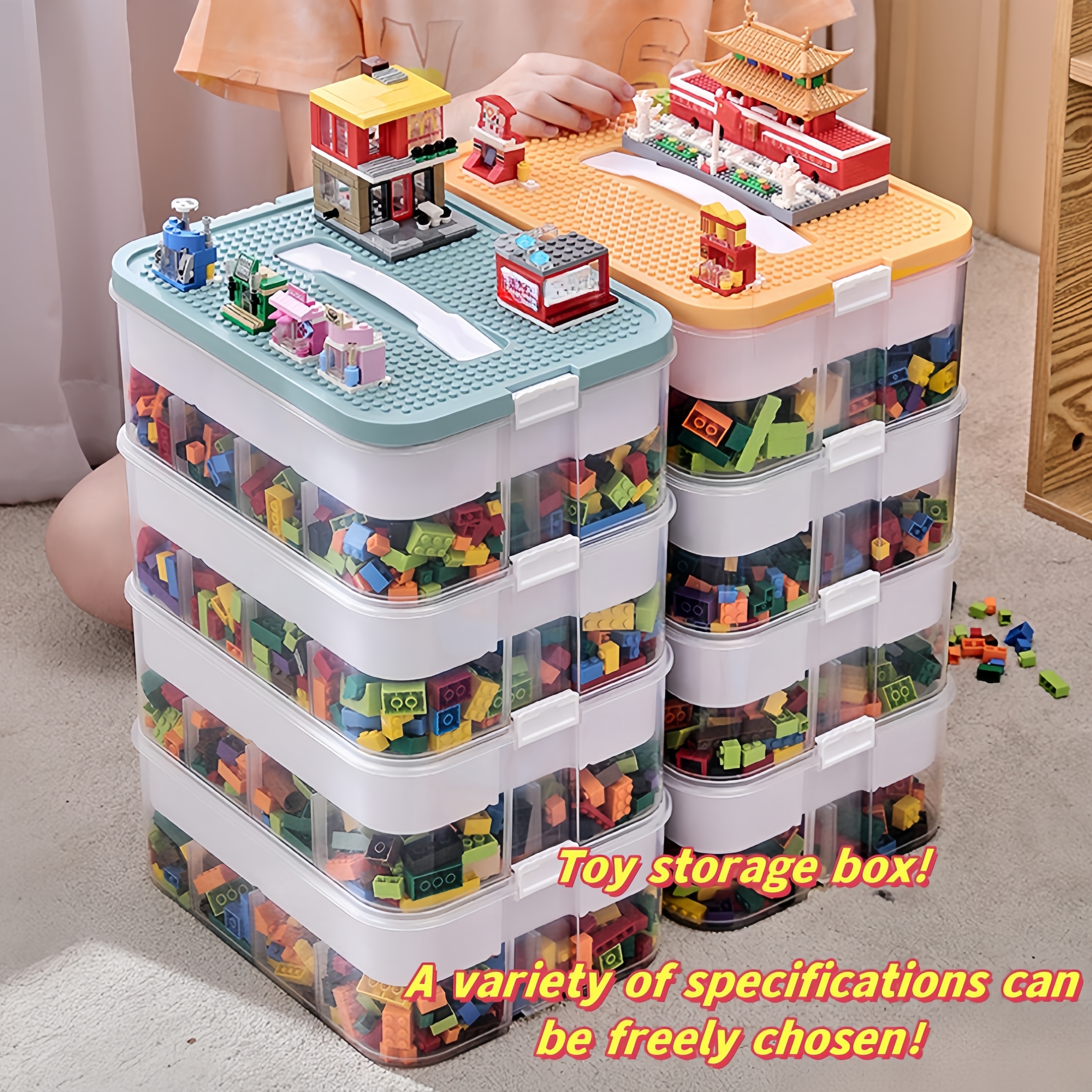 

1pc 1/2/3/4/5-layer Toy Storage Box With Lid & Grids, Large Storage Box For Assembled Building Blocks, Snacks, Small Sundries, Classification Storage Organizer Box For Bedroom, Living Room, Home