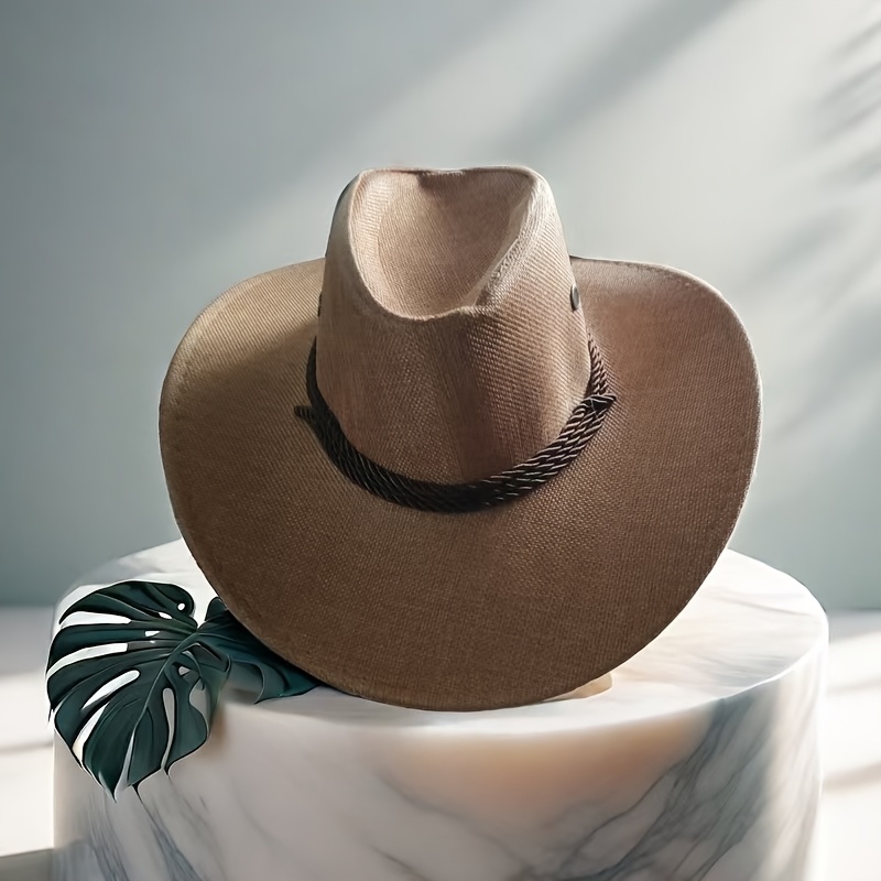 

Western Cowboy Hat - Sun Protection, Breathable Linen & Nylon , Yellow