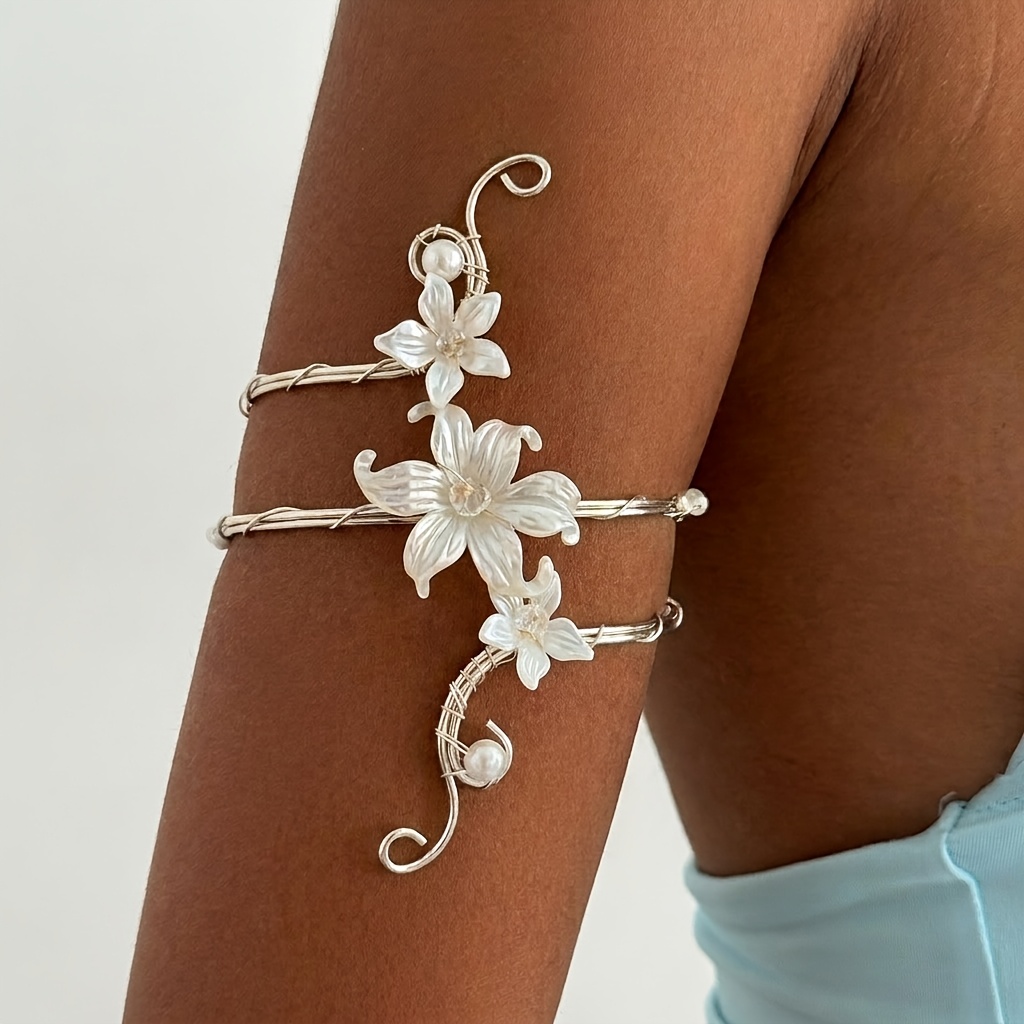 TEMU Bracelet ouvert à floraux et géométriques, à la tendance et élégant pour femme, manchette de bras simple et florale, douce chaîne de bras
