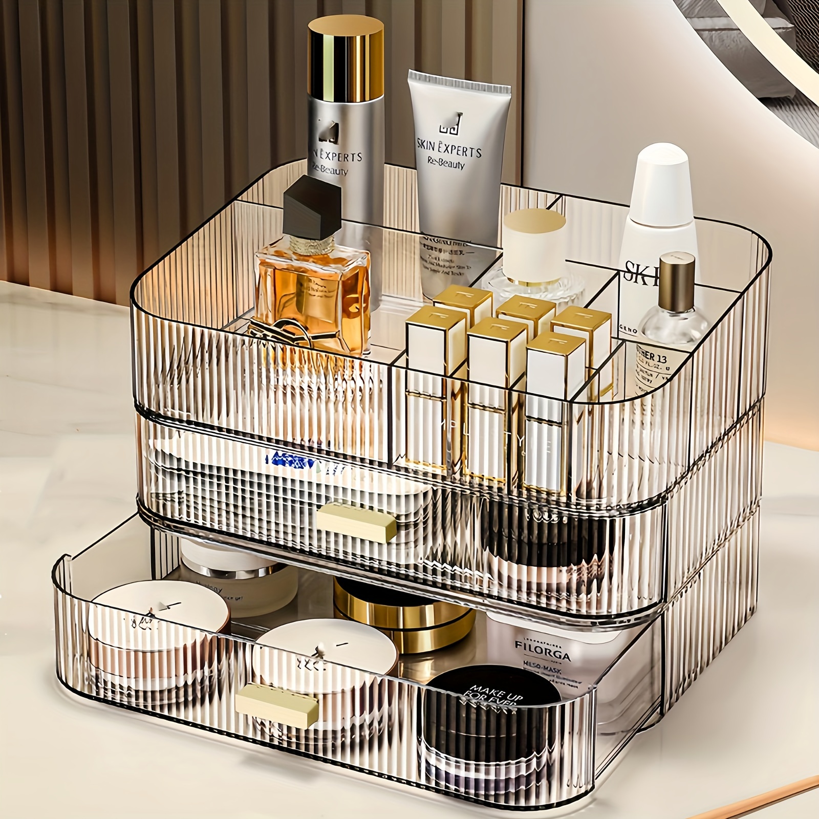 

Clear Stackable Makeup Organizer With Drawers, Bathroom Vanity Organizer And Storage, Ideal For Desk And Dresser Countertops, Spacious Design For Cosmetics, Makeup Palettes, Skincare, Lipsticks