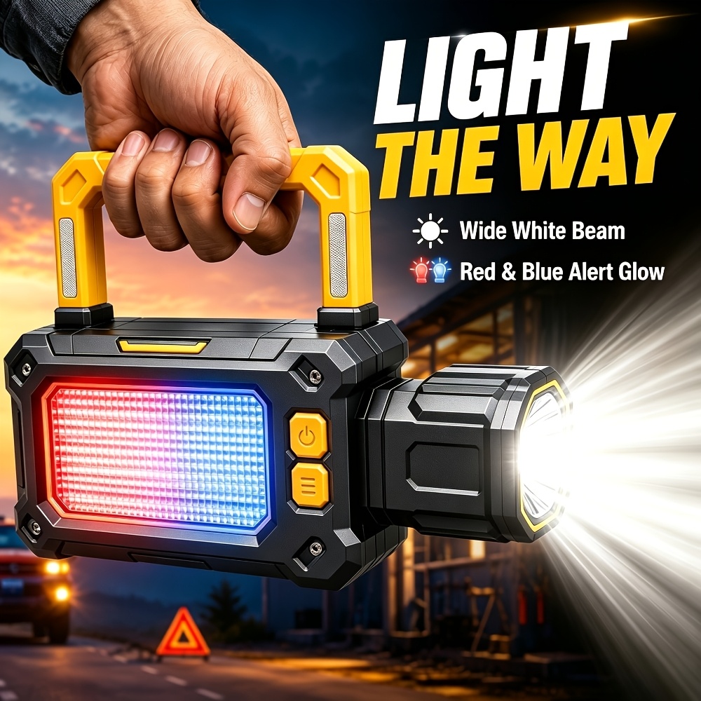 TEMU Portable Rechargeable Light With Retractable Focus Spotlight, Wide Side Floodlight, , Carry Handle, Emergency Lantern For Camping, Car Repair,
