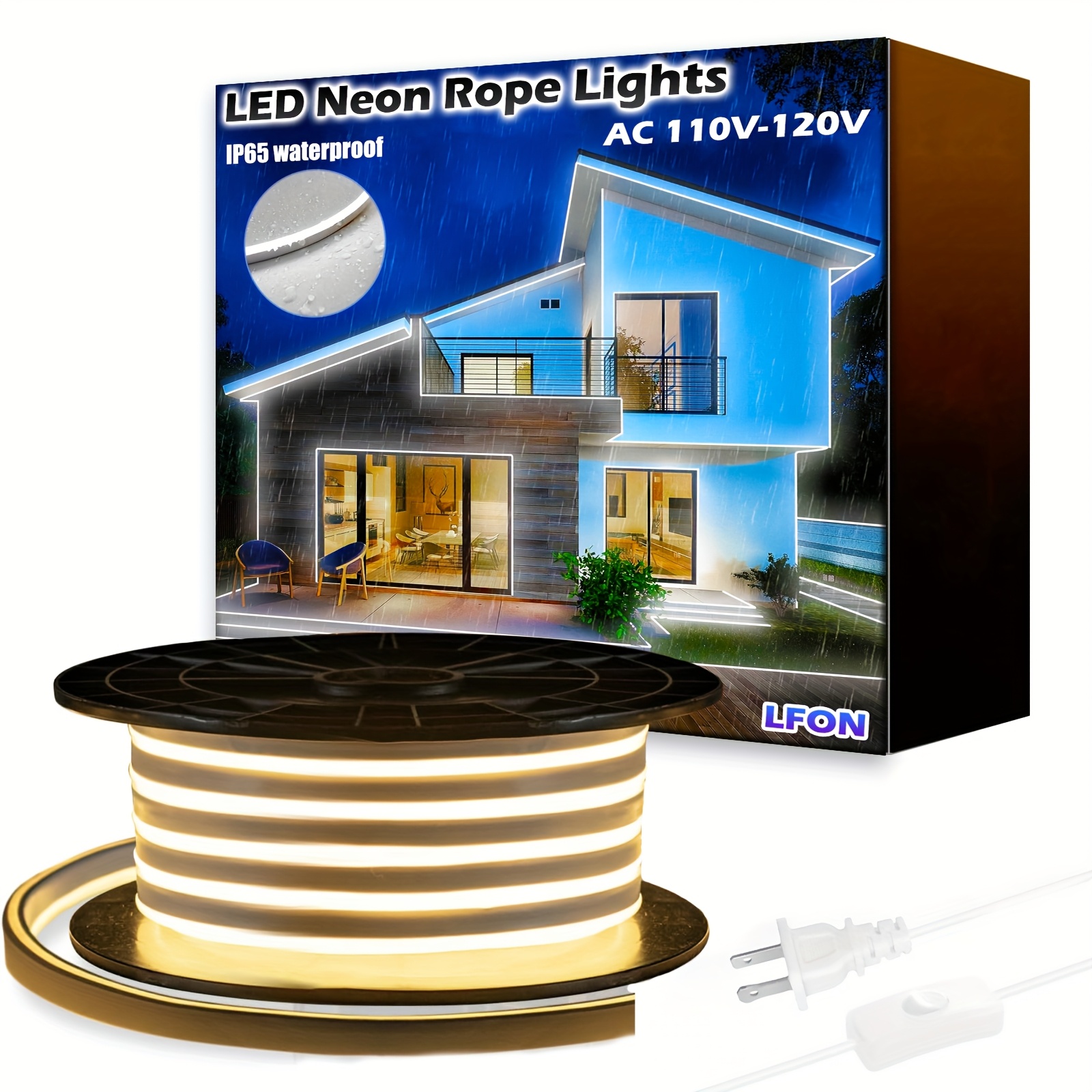 TEMU Led Neon Rope Lights - Commercial Neon Strip Light Outdoor Ip65, 110v-120v Flex Warm White Neon Lights Strips Lighting For Indoor Outdoor Decor,