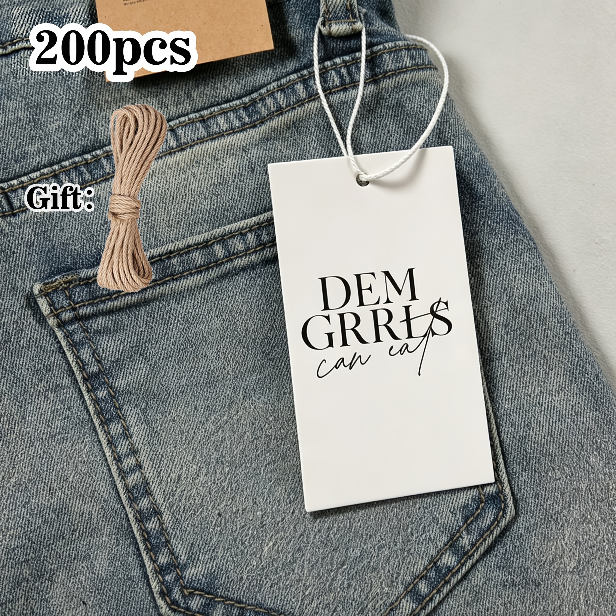 TEMU 200pcs Custom Clothing Logo Tags With String, Personalized Minimalist Paper Tags For Boutique Light Luxury Apparel, Customizable With Self- Text