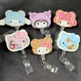 2d glitter cat bunny retractable id badge reel nurse teacher badge random 1pc