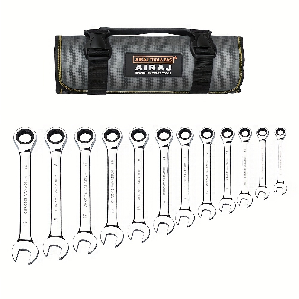 

Airaj Metric Combination Set (8-19 Mm) - 12 Pieces/ 72 Teeth / With Large Torque/ Roll Bag/ Steel/ Professional Ring Set