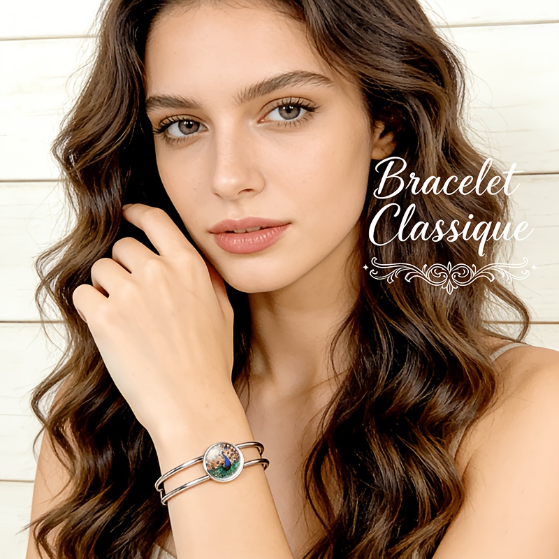 Adjustable Open Bangle with Round Time Gemstone Inlay