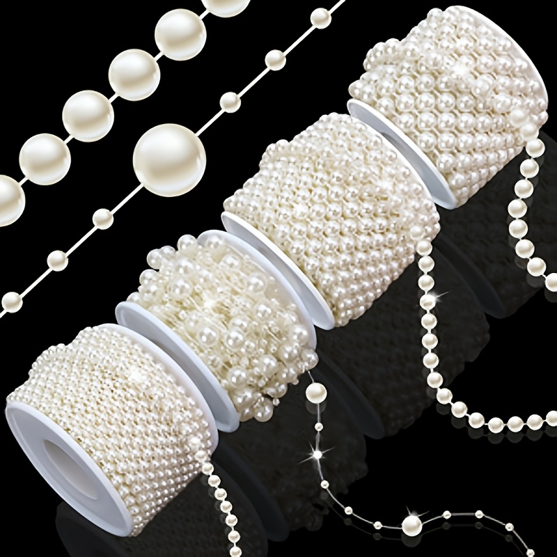 TEMU 4 Styles Of Pearl Strands (spool Not Included), 39.37 Inches Per Strand, Total 314.96 Inches Cream Rope, Handmade Wedding, Party And Christmas