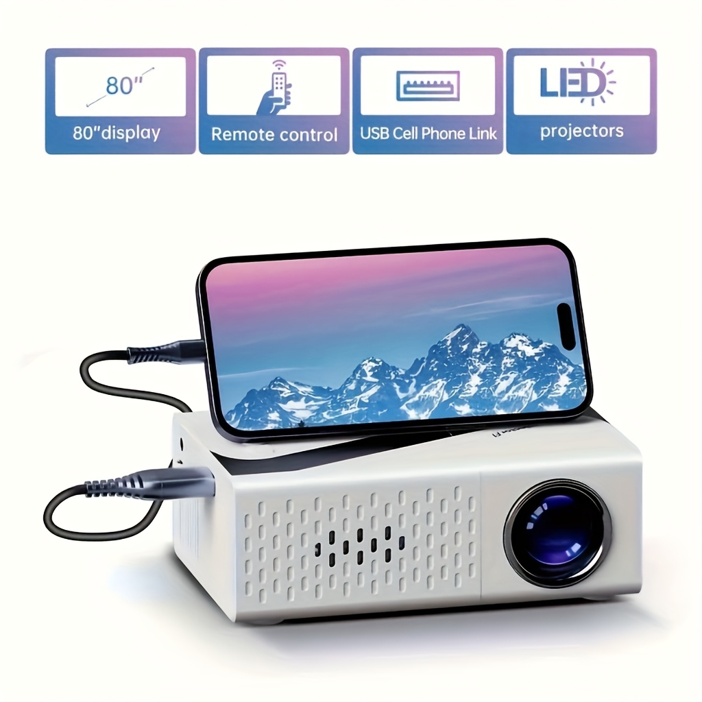 TEMU Mini Projector For Home Theater & Outdoor Camping, Native 1080p, Compatible With Hdtv, Usb Sd Card, Includes Stand - Perfect Gift For Christmas,