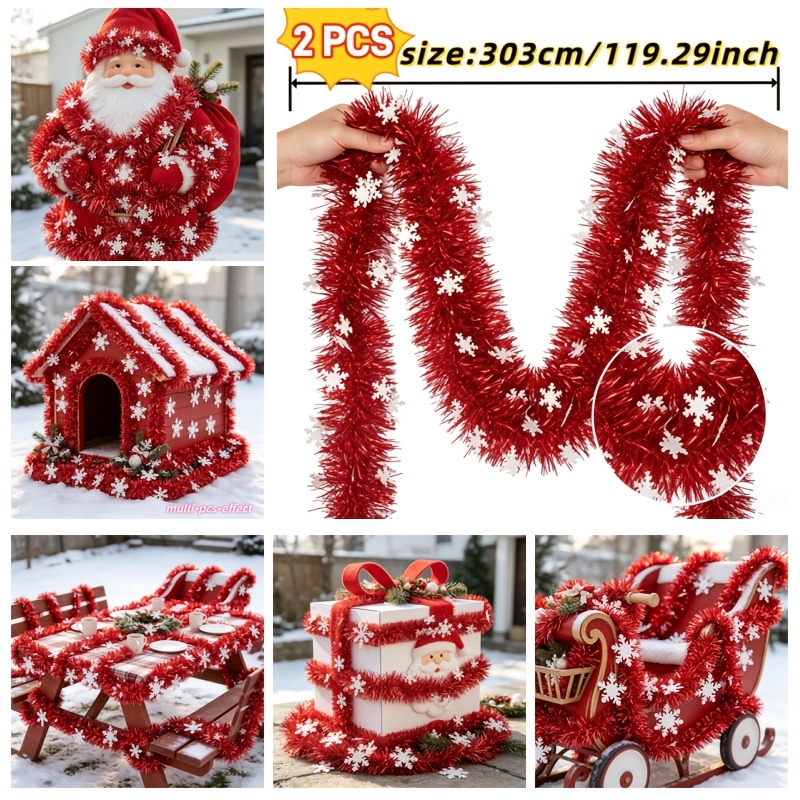 TEMU 238.58 Pulgadas = 2 cintas navideñas (con de copo de nieve), la decoración de lámina metálica se puede doblar , adecuado para barandillas de