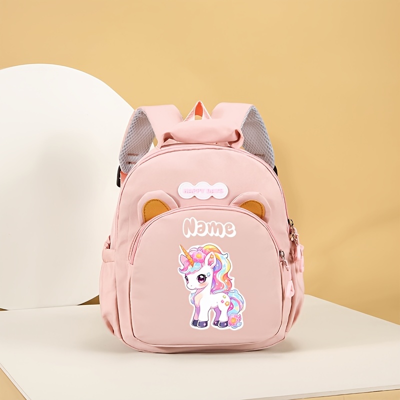 TEMU Personalized Unicorn Backpack With Custom Name & Message - Suitable For School, Dance Bag, Travel, Adjustable Straps, Durable Nylon Bookbag With