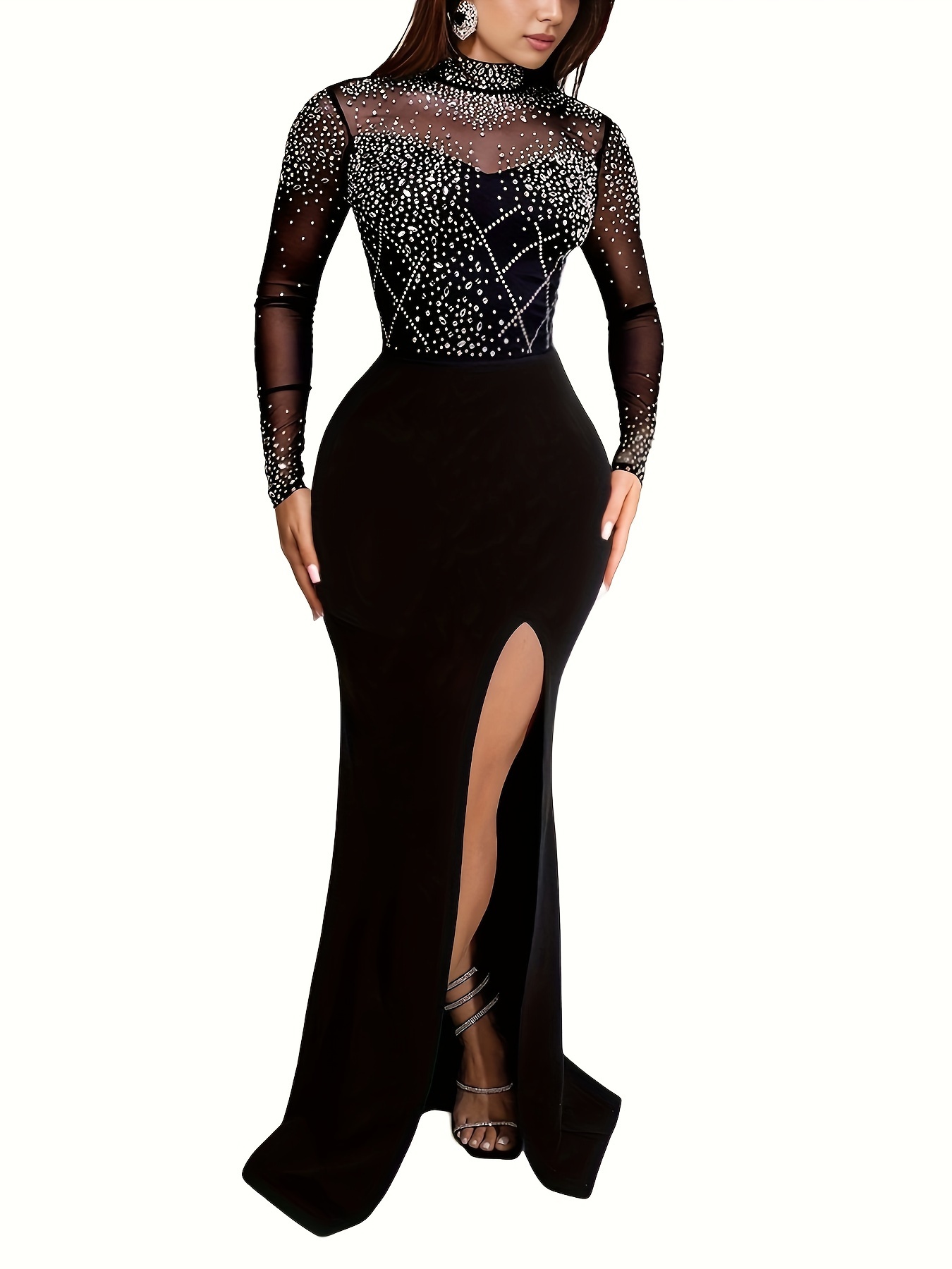 semi-sheer mesh mermaid dress, mock neck sleeveless maxi length fit & flare  dress for party & banquet, women's clothing | Shop Now For Limited-time  Deals | Temu