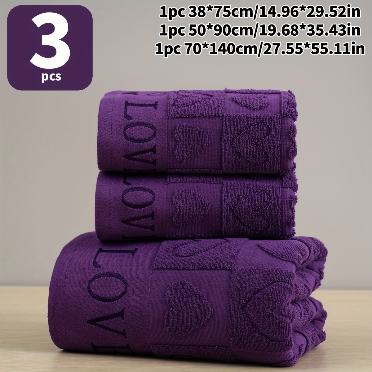 3-piece Set, 100% Cotton, Thin Towel Bath Set, Lightweight, Absorbent, Love , Couple Romantic, Home Bathroom Essentials, 415g/㎡