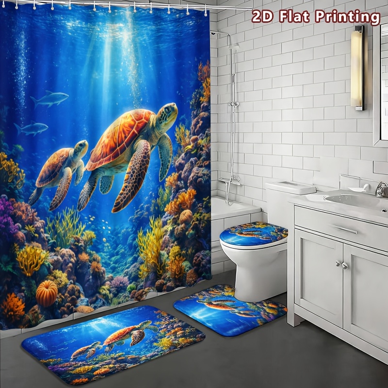 4pcs Hummingbird Love Shower Curtain Set with Bath Mat