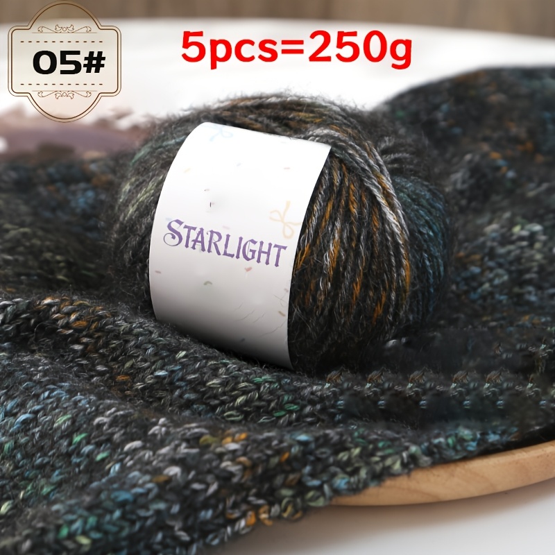 TEMU 250g/5pcs Starry Gradient Tie-dye Hand-crocheted Medium-weight Yarn, Long-wool Blend Double-pointed Needle Yarn, Beautifully Colored Yarn Ball,