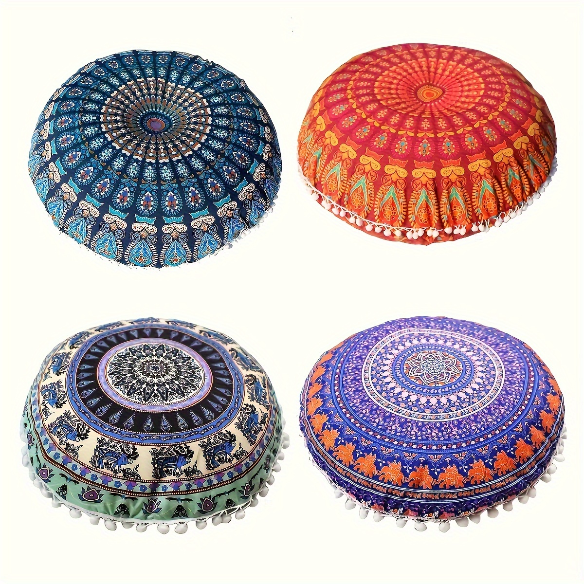 

Set Of 4 Meditation Floor Pillow Covers, Round Large Pillows Cover Seating For Adults, Bohemian Cushion Cover For Outdoor Fireplace Yoga Living Room, 17x17 Inch