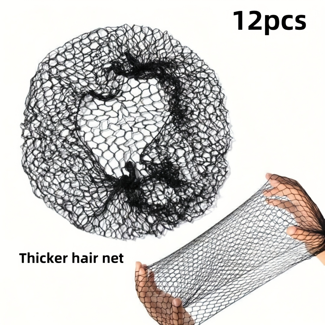 TEMU 12pcs Thicker Hair Net, Black Invisible Wig , Reusable Hair Net For Women's Buns, Food Service, Ballet, 20 Inches