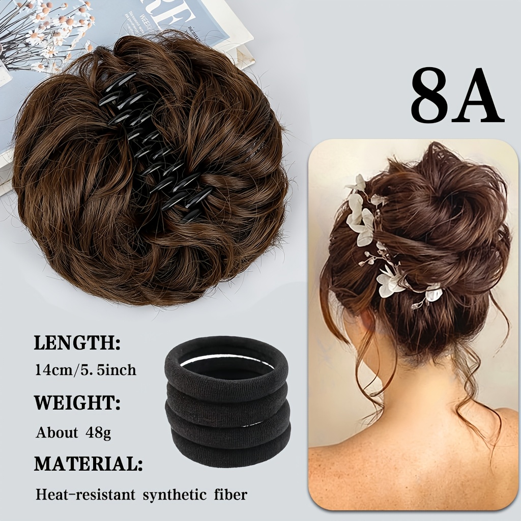 TEMU Ensemble pièces. Extension de cheveux chignon désordonné bouclé Y2K pour femmes - Fibre synthétique haute température avec pince forte, chignon