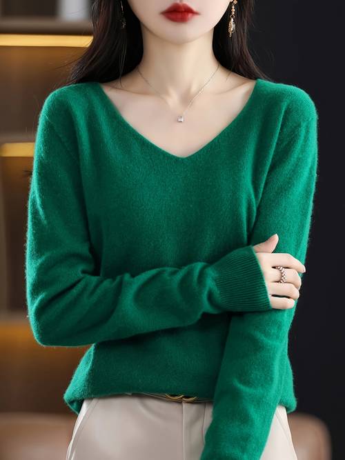 pure wool garment womens sweater v neck long sleeve spring autumn winter soft turtleneck sweater fashion in stock