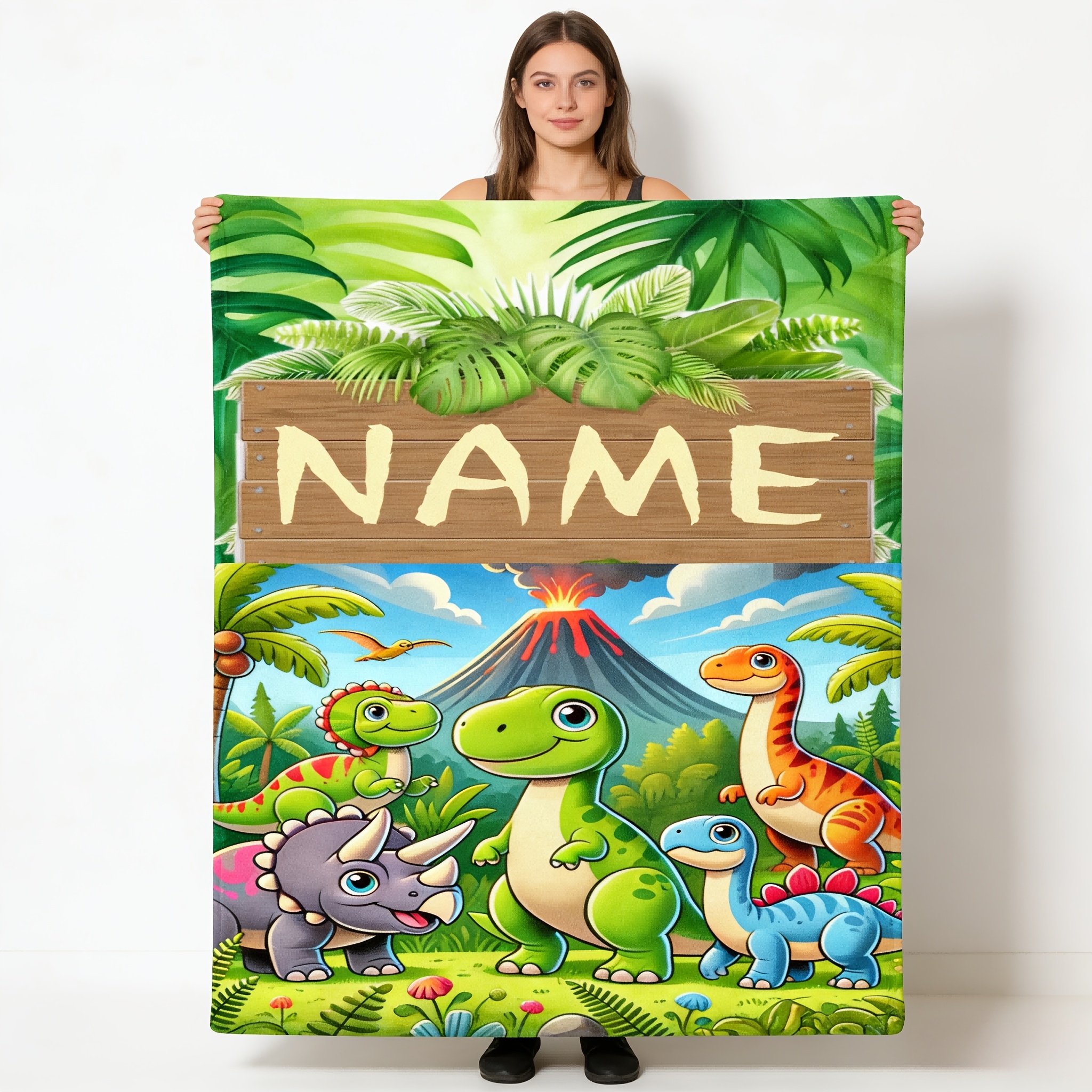 Personalized Dinosaur Flannel Blanket, Customizable with Name